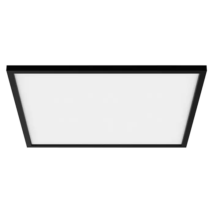 Philips Hue LED-Panel Aurelle - 39 W, L x B x H: 60 x 60 x 4,6 cm, Schwarz, Warmweiß - Rechteckige weiße LED-Lichtplatte mit schwarzem Rahmen.
