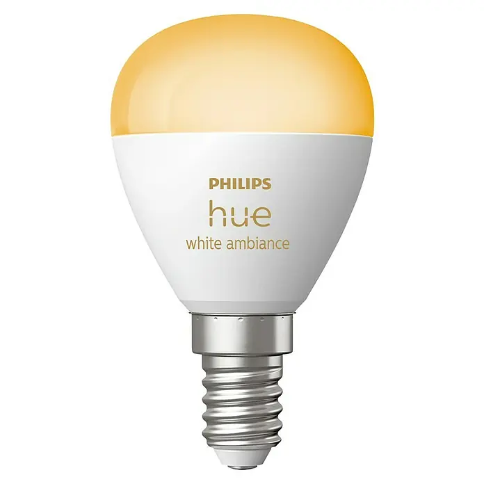 Philips Hue Smart-LED-Lampen Set White Ambiance Tropfen - E14, Dimmbar, Neutralweiß, 470 lm, 5,1 W, 1 Stk. - Philips Hue White Ambiance LED-Lampe mit E14-Sockel. Intelligente Beleuchtung für ein gemütliches Zuhause.