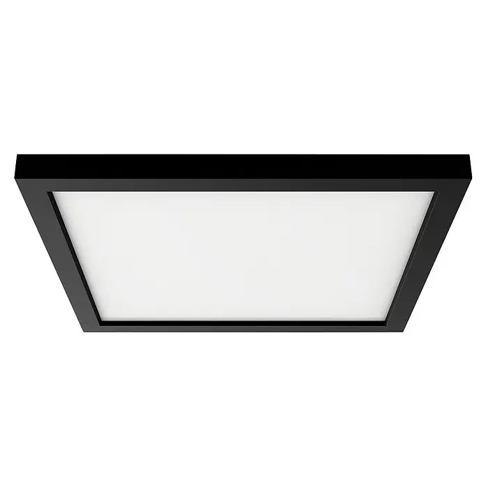 Philips Hue LED-Panel Aurelle - 19 W, L x B x H: 30 x 30 x 4,6 cm, Schwarz, Warmweiß - Rechteckige Deckenleuchte mit schwarzem Rahmen und weißer Lichtfläche, die für moderne Beleuchtung in Innenräumen sorgt.