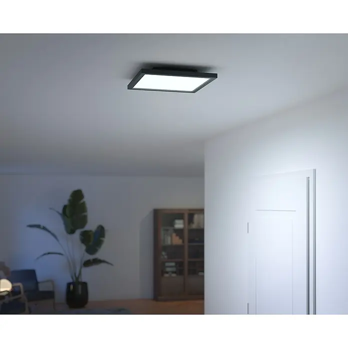 Philips Hue LED-Panel Aurelle - 19 W, L x B x H: 30 x 30 x 4,6 cm, Schwarz, Warmweiß - Moderne, quadratische Deckenleuchte in Schwarz mit hellem, diffusem Licht für eine elegante Raumbeleuchtung und zeitgemäßes Design.