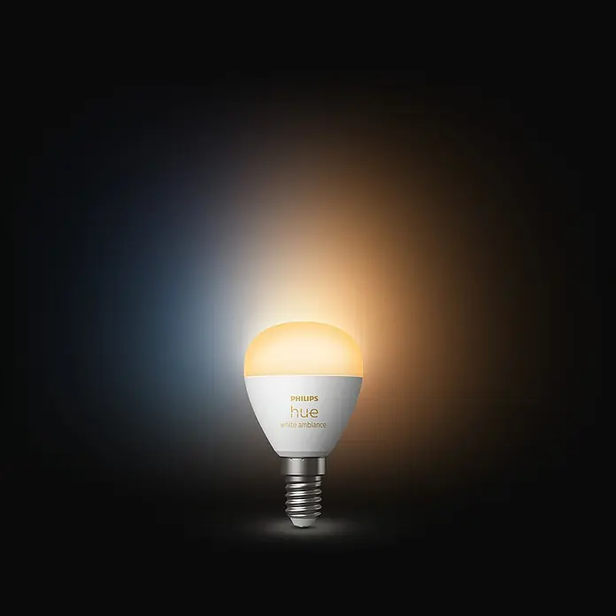 Philips Hue Smart-LED-Lampen Set White Ambiance TropfenE14, Dimmbar, Neutralweiß, 470 lm, 5,1 W, 1 Stk. - Philips Hue White Ambiance Lampe mit einem sanften, warmen Lichtschein, ideal für stimmungsvolle Beleuchtung im ganzen Haus.