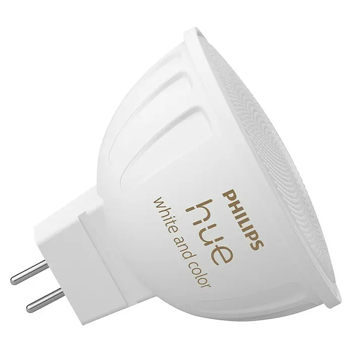 Philips Hue Smart-LED-Lampen Set White & Color Ambiance MR16 - GU5,3, Dimmbar, RGBW, 350 lm, 5,1 W, 1 Stk. - Das ist eine Philips Hue LED Lampe, die weißes und farbiges Licht erzeugen kann. Sie ist kompakt und hat einen GU10-Sockel.