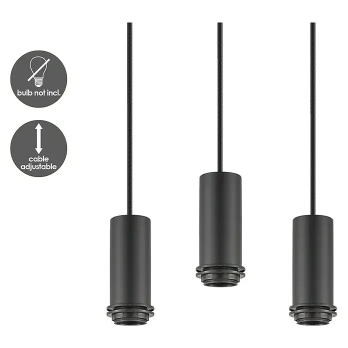 Home Sweet Home Pendelleuchte XXL 3L - 10 W, L x B x H: 35 x 35 x 137,5 cm, Schwarz, E27 - Drei moderne, schwarze Pendelleuchten mit verstellbaren Kabeln, ideal für eine stilvolle Beleuchtung. Glühbirnen nicht enthalten.