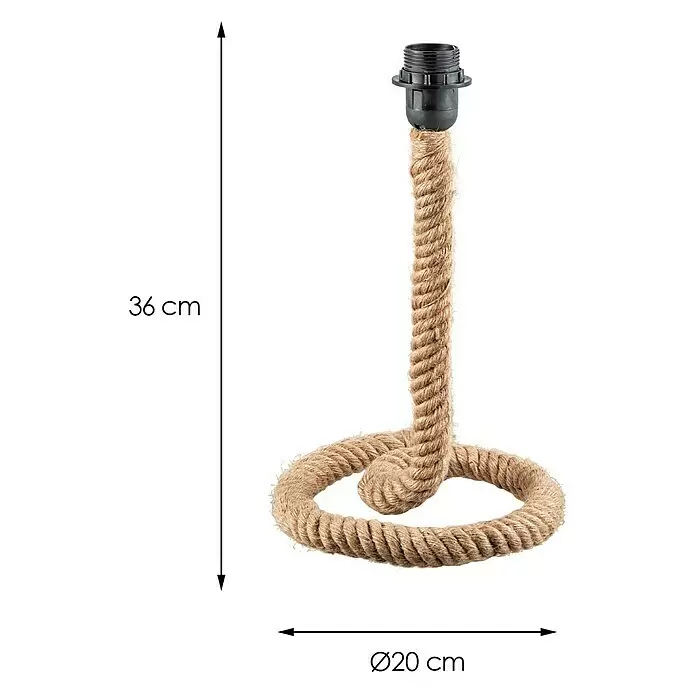 Home Sweet Home Lampenfuß Leonardo - 10 W, Höhe: 36 cm, Natur, E27 - Geflochtener Seil-Lampenfuß mit schwarzer Fassung. Naturfaser, geeignet für Tischlampen.