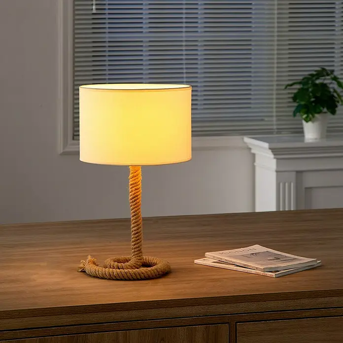 Home Sweet Home Lampenfuß Leonardo - 10 W, Höhe: 36 cm, Natur, E27 - Diese Tischleuchte mit Seilfuß und Stoffschirm strahlt warmes Licht aus und verleiht jedem Raum eine gemütliche Atmosphäre.