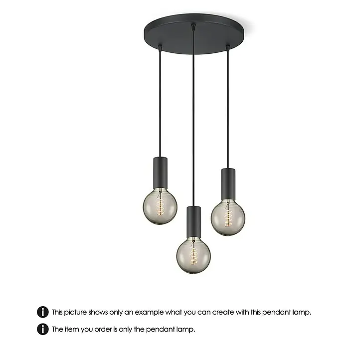 Home Sweet Home Pendelleuchte XXL 3L - 10 W, L x B x H: 35 x 35 x 137,5 cm, Schwarz, E27 - Eine moderne, schwarze Pendelleuchte mit drei Fassungen und dekorativen Glühbirnen, die ein stimmungsvolles Licht erzeugen.