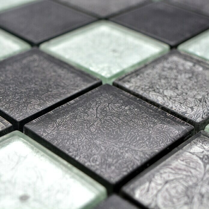 Mosaikfliese Quadrat Crystal Mix CM 4BS23 (30 x 30 cm, Schwarz/Silber, Glänzend)