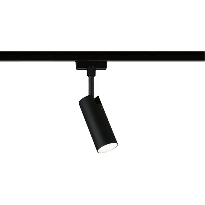 Paulmann URail LED-Spot Tubo 3-Step-Dim - 5 W, Neutralweiß, Schwarz-matt - Eine schwarze Schienenleuchte mit zylindrischem Gehäuse, die an einer schwarzen Schiene befestigt ist und helles Licht abstrahlt.