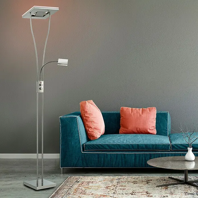 Just Light LED-Stehleuchte Helia - 26 W, Höhe: 196 cm, Stahl, RGBW - Elegante Stehlampe mit quadratischem Schirm und Lesearm. Das moderne Design fügt sich nahtlos in jeden Wohnraum ein.