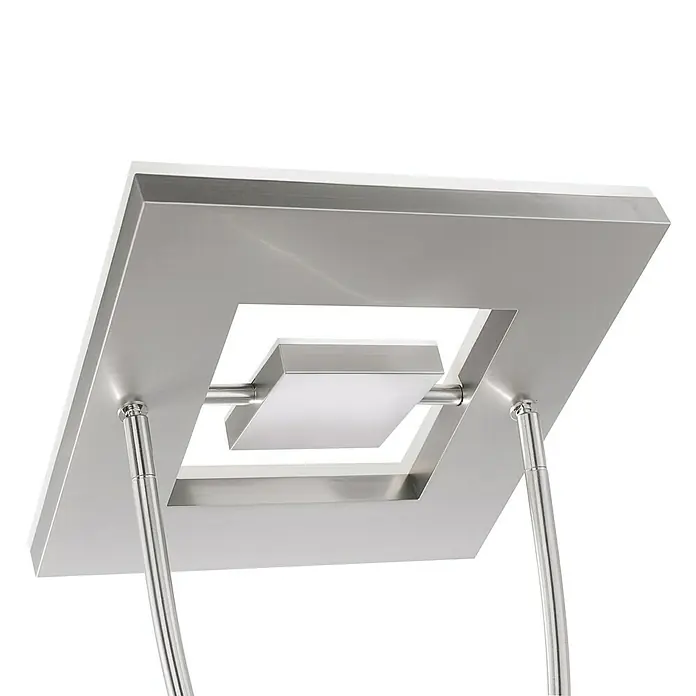 Just Light LED-Stehleuchte Helia - 26 W, Höhe: 196 cm, Stahl, RGBW - Nahaufnahme einer modernen Stehlampe mit quadratischem Lampenschirm aus Metall und zentralem Lichtelement.