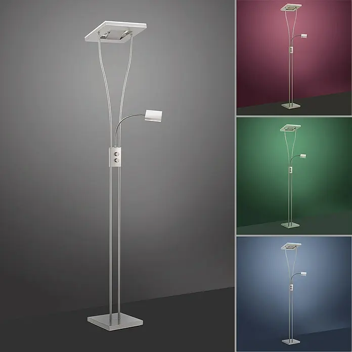 Just Light LED-Stehleuchte Helia - 26 W, Höhe: 196 cm, Stahl, RGBW - Elegante Stehlampe mit zwei Leuchten in Silber. Die moderne Lampe mit ihrem minimalistischen Design ist eine stilvolle Ergänzung für jeden Raum.