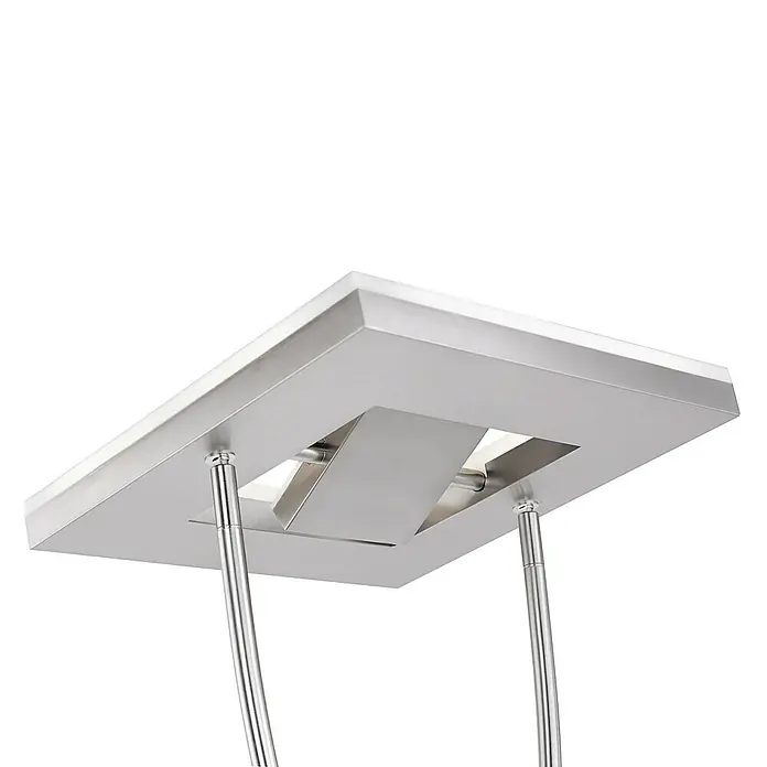 Just Light LED-Stehleuchte Helia - 26 W, Höhe: 196 cm, Stahl, RGBW - Nahaufnahme einer modernen quadratischen Deckenleuchte aus gebürstetem Nickel mit minimalistischem Design und integrierter Beleuchtung.