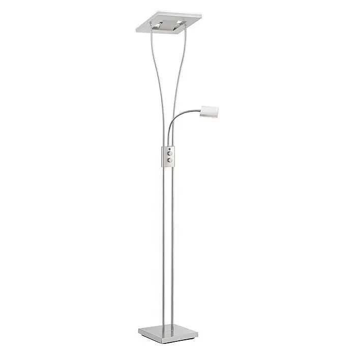 Just Light LED-Stehleuchte Helia - 26 W, Höhe: 196 cm, Stahl, RGBW - Moderne Standleuchte aus gebürstetem Metall mit quadratischem Deckenfluter und flexibler Leselampe, mit Bedienknöpfen.