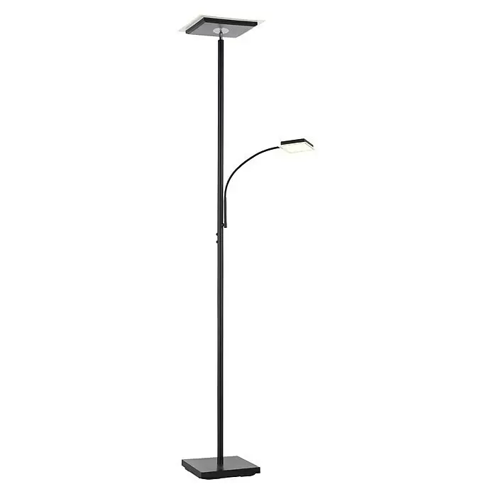 Just Light LED-Stehleuchte Hans - 31,5 W, Höhe: 190 cm, Schwarz, Warmweiß - Moderne schwarze LED-Stehlampe mit quadratischem Fuß, aufrechter Hauptleuchte und verstellbarer Leselampe.