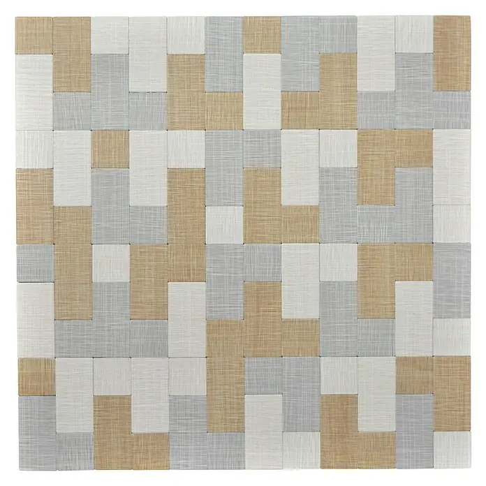 Selbstklebemosaik SAM 4MT87M - 30,5 x 30,5 cm, Grau/Beige, Matt - Strukturierte Wandpaneele mit quadratischem Design in Beige-, Grau- und Weißtönen für eine moderne und stilvolle Wandgestaltung.