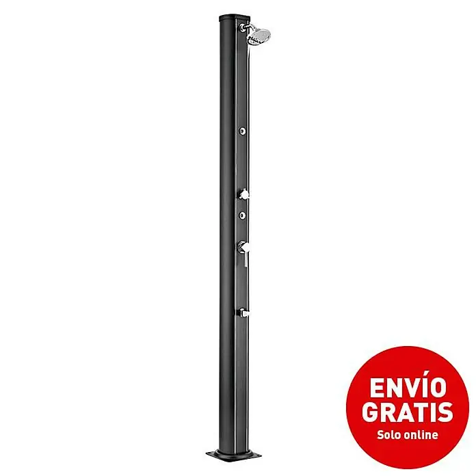 Gre Ducha solar 32 L - Altura: 210 cm, Aluminio, Negro, 32 l - Ducha exterior de pie con diseño moderno, ideal para jardines o piscinas. La columna de ducha está fabricada con materiales robustos.