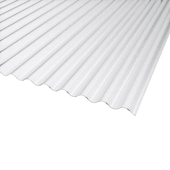 Wellplatte Sinus C - 2.500 x 900 x 2 mm, Polycarbonat, Transparent, 76/18 mm, Rund - Nahaufnahme einer transparenten Wellkunststoffplatte, ideal für Überdachungen oder zur Lichtdurchlässigkeit.