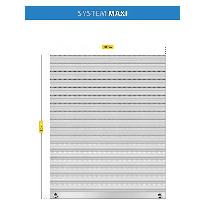 Schellenberg Rollladenpanzer MAXI - 70 x 90 cm, Achatgrau - Abbildung eines Rollladensystems MAXI mit den Maßen 70 cm Breite und 90 cm Höhe, ideal für Fenster und Türen.