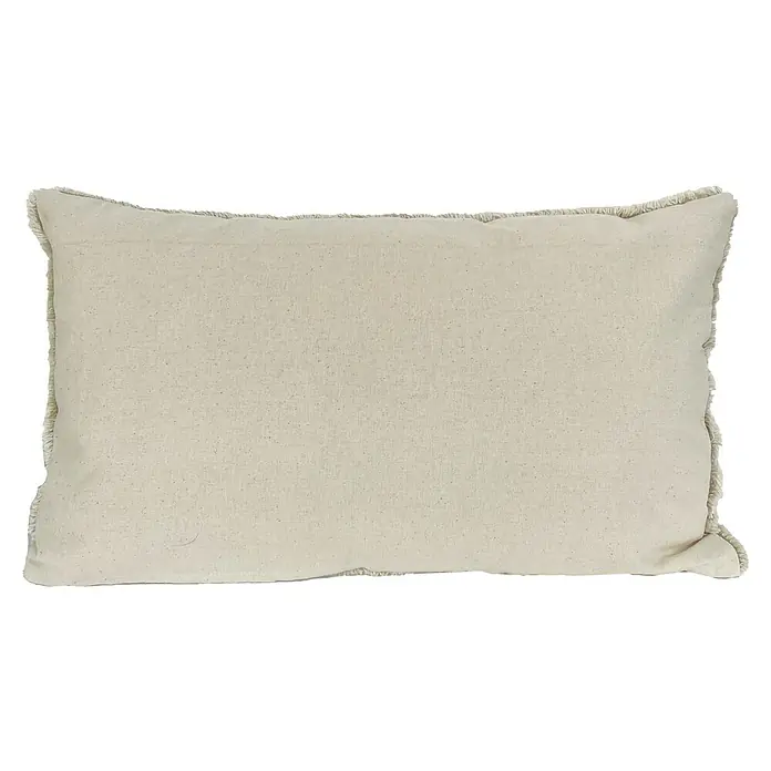 Cojín Tufted Joy - 50 x 30 cm, Textil, Taupé, Rectangular - Primer plano de un cojín beige rectangular con bordes con flecos, que muestra un accesorio de decoración para el hogar acogedor y elegante.