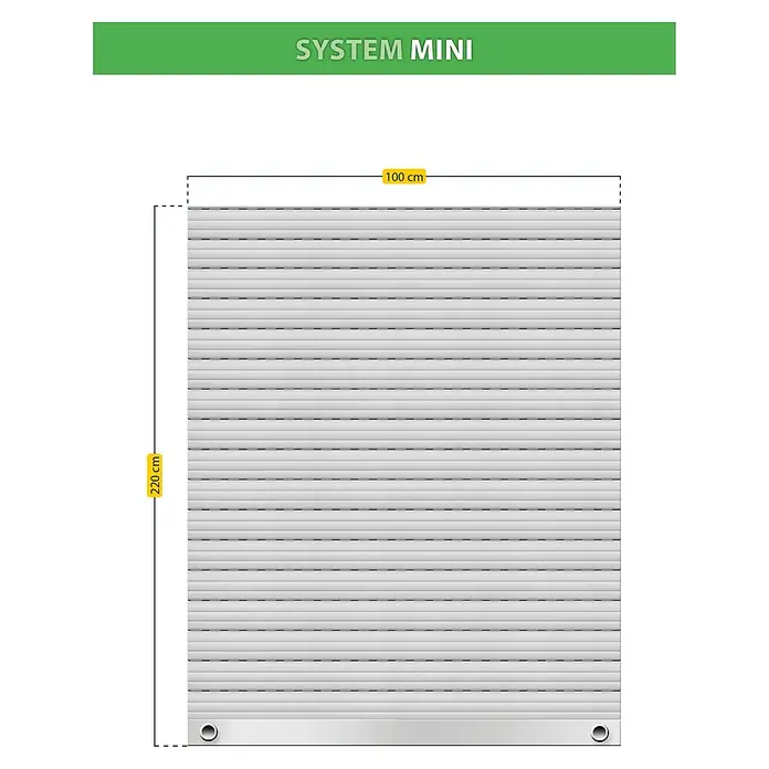 Schellenberg Rollladenpanzer MINI - 100 x 220 cm, Achatgrau - Abbildung eines Rollosystems Mini mit den Maßen 100 cm Breite und 220 cm Höhe zur Veranschaulichung des Produkts.