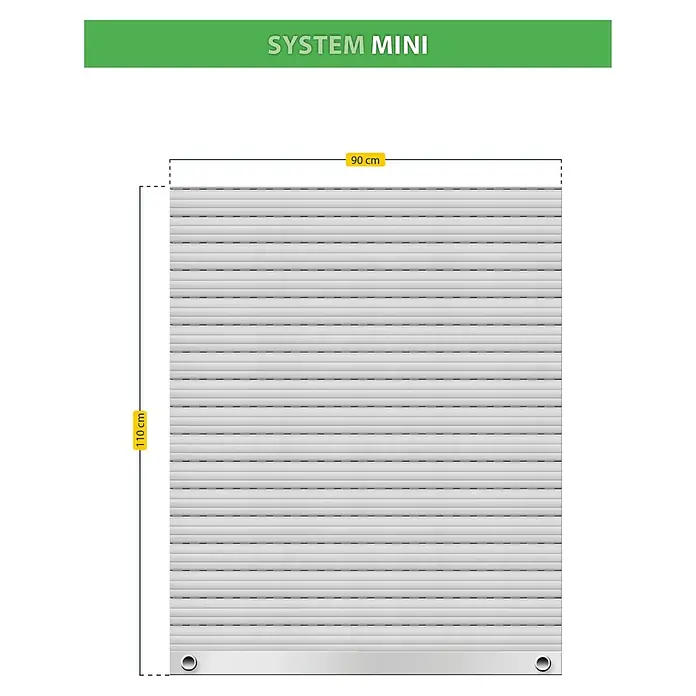 Schellenberg Rollladenpanzer MINI - 90 x 110 cm, Achatgrau - Abbildung eines Rollladens „System Mini“ mit den Maßen 90 cm Breite und 110 cm Höhe.