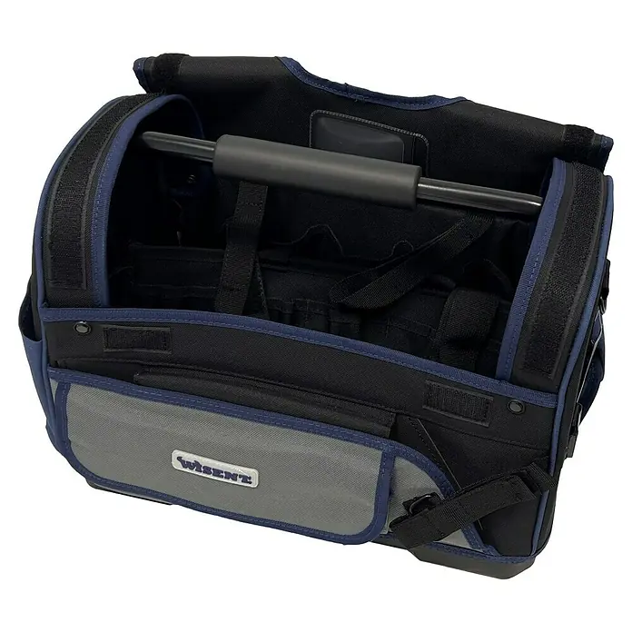 Wisent Bolsa para herramientas BASTB5 - No incluye herramientas, Negro/Gris/Azul, Correa acolchada - La bolsa de herramientas abierta Wisent en negro y gris, ideal para guardar y transportar herramientas.