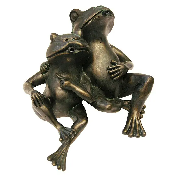 Ubbink Wasserspeier Frösche - Frosch - Eine Bronzefigur, die zwei Frösche darstellt, einer umarmt den anderen und zeigt mit dem Finger. Perfekte Dekoration für Garten oder Haus.