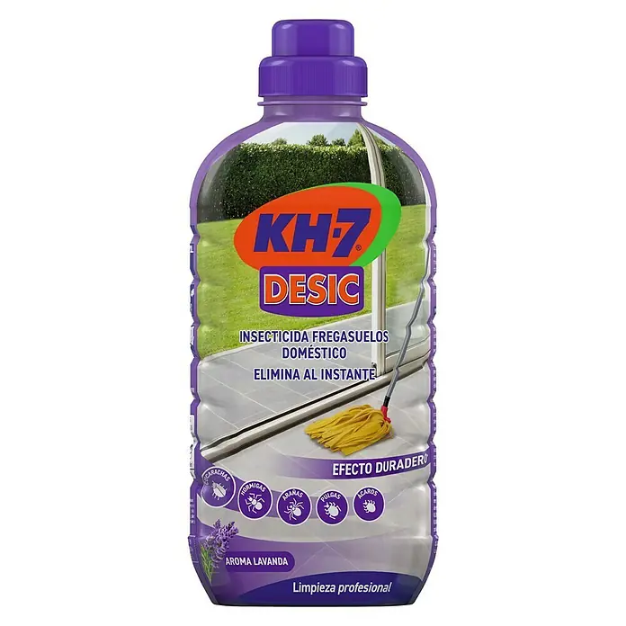 KH7 Limpiador para suelos Desic Insecticida - 750 ml, Botella - La imagen muestra una botella de KH-7 Desic insecticida fregasuelos para uso doméstico con aroma de lavanda y efecto limpieza profesional.