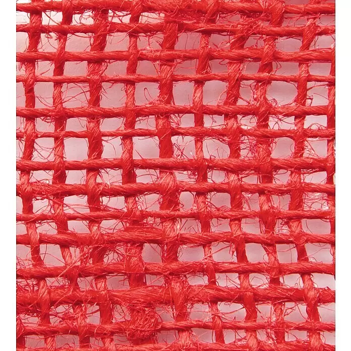 Windhager Jute-Gewebematte - L x B: 25 m x 10 cm, Rot - Nahaufnahme eines roten, grob gewebten Netzgewebes mit sichtbaren Fasern.