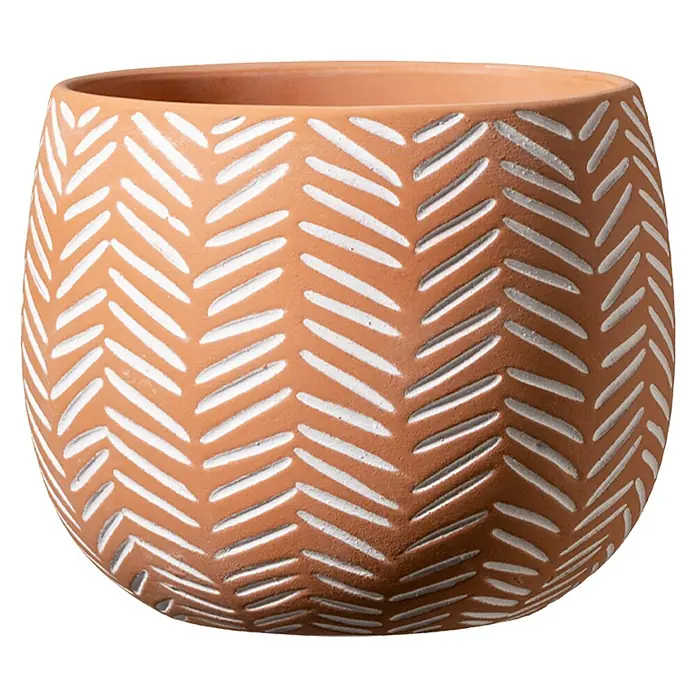 Soendgen Keramik Übertopf rund IbizaAußenmaß (Ø x H): 12 x 9 cm, Terrakotta, Keramik, Zickzack