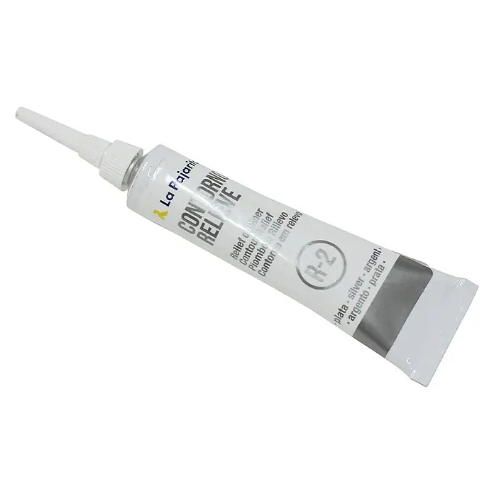 La Pajarita Pintura Contorno relieve - Plateado, 20 ml - Pasta de relieve Contour de La Pajarita en plata. Ideal para resaltar detalles y crear efectos tridimensionales en superficies.