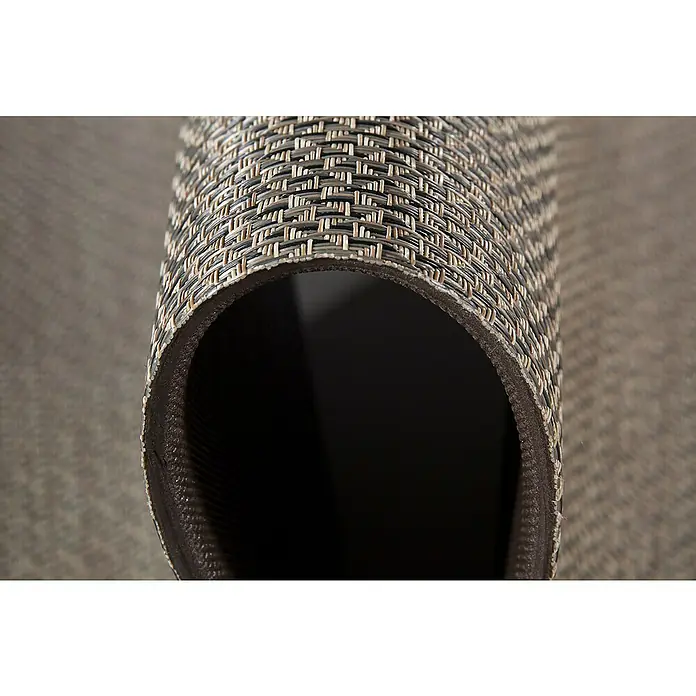 Teppichläufer Soft - Dunkelbeige, 150 x 50 cm, 79 % Polyvinylchlorid, 21 % Polyester - Nahaufnahme einer gewebten Bodenmatte in Braun- und Beigetönen, die die Textur und Konstruktion des Produkts hervorhebt.