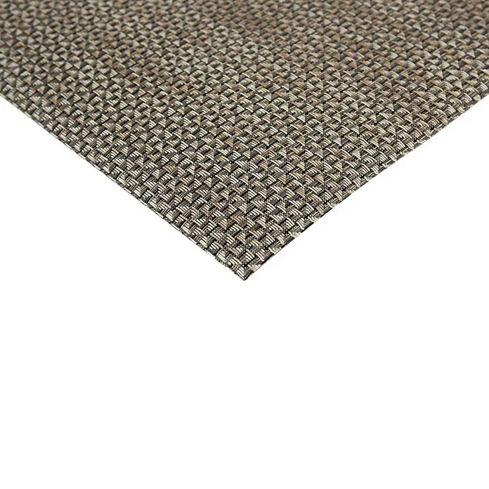 Teppichläufer Soft - Dunkelbeige, 150 x 50 cm, 79 % Polyvinylchlorid, 21 % Polyester - Nahaufnahme einer strukturierten Tischdecke mit einem feinen Webmuster in natürlichen Erdtönen, ideal für stilvolle Tischdekoration.