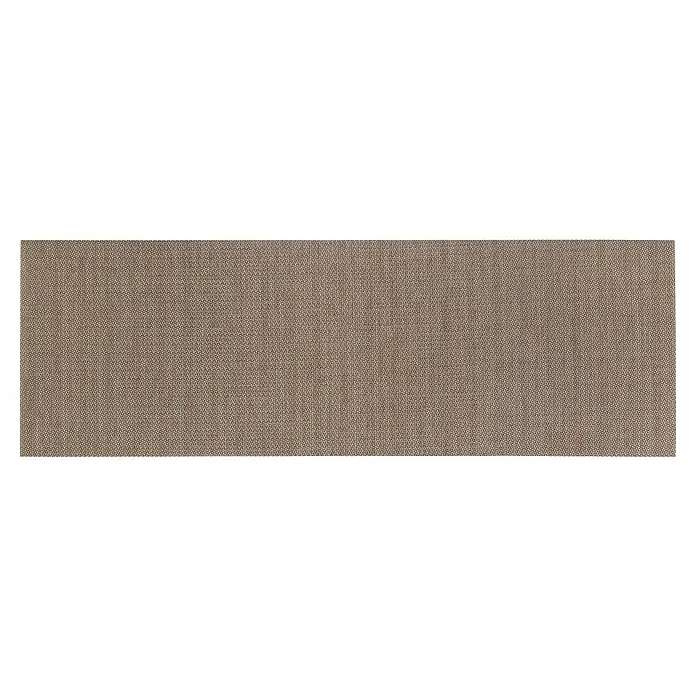 Teppichläufer Soft - Dunkelbeige, 150 x 50 cm, 79 % Polyvinylchlorid, 21 % Polyester - Nahaufnahme eines fein gewebten, beigen Textils, das eine gleichmäßige Struktur und eine warme, neutrale Farbpalette für vielseitige Anwendungen zeigt.