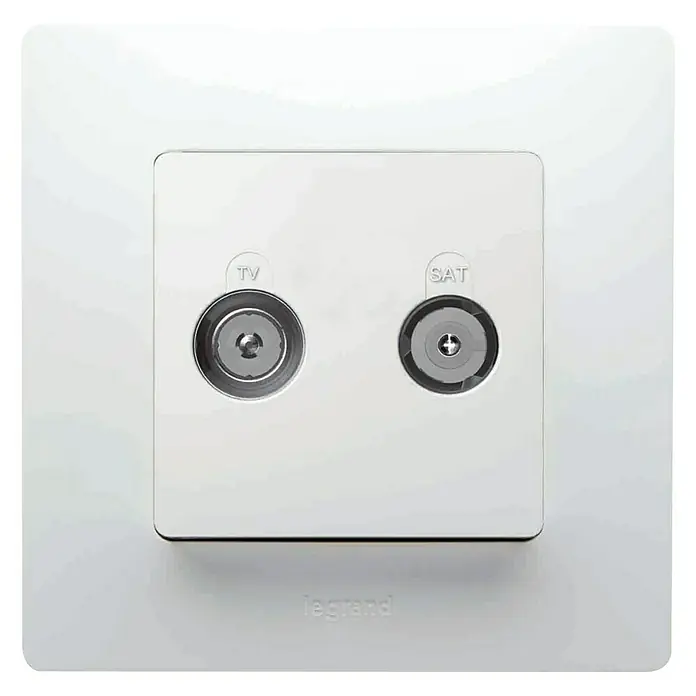 Legrand Niloé Monoblock Pieza insertada para caja de antena Final - x 2 - Toma de antena de TV y SAT blanca Legrand con un diseño moderno para conectar señales de TV y satélite en la casa.