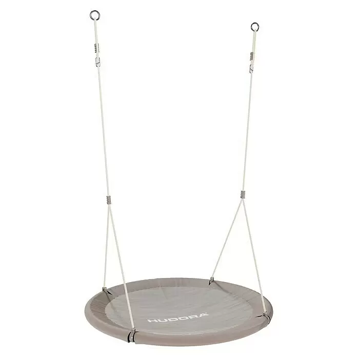 Hudora Nestschaukel Lounge 110 - Durchmesser: 110 cm, Textil, Sand - Neutralfarbene runde Nestschaukel mit Netzbespannung, an Seilen mit Metallringen aufgehängt.