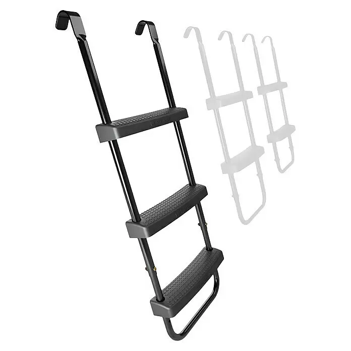 Hudora Trampolin-Leiter für Gartentrampolin - 37 x 8,1 x 102 cm, Stahl, Schwarz - Schwarze dreistufige Badeleiter mit Haken und rutschfesten Kunststoffstufen.
