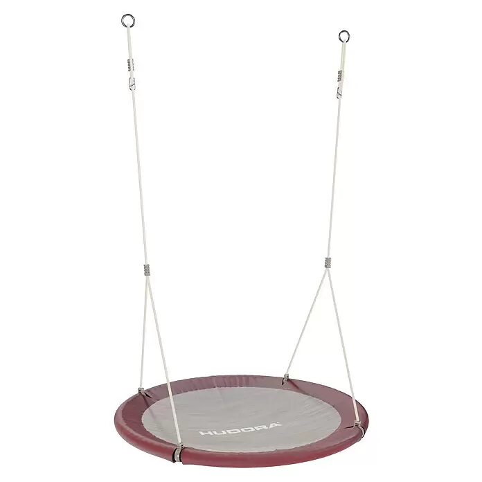 Hudora Nestschaukel Lounge 110 - Durchmesser: 110 cm, Textil, Rot - Rote und graue runde Nestschaukel mit weißen Seilen und Metallringen zum Aufhängen.
