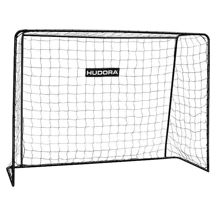 Fußballtor - 213 x 152 x 76 cm, Schwarz - Schwarzes Metall-Fußballtor mit schwarzem Netz und HUDORA-Logo.