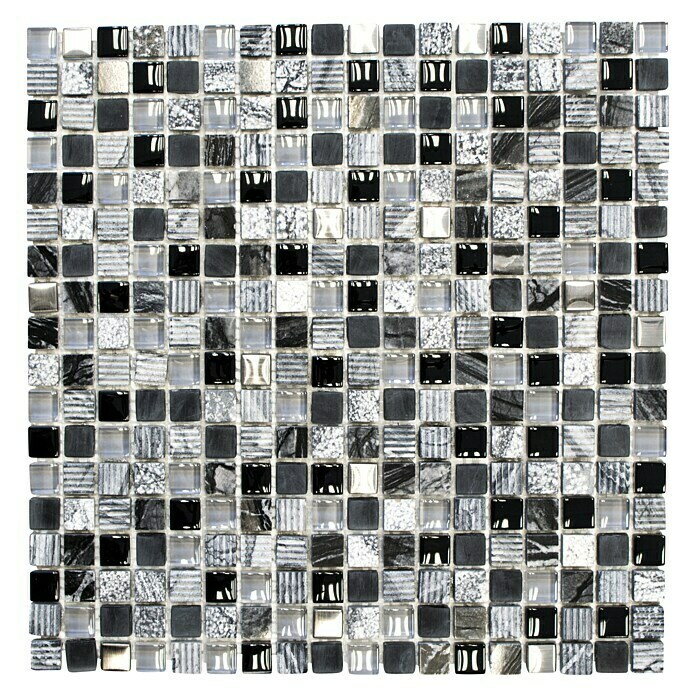 Mosaikfliese Quadrat Crystal Mix XCM HQ14 (30,5 x 30,5 cm, Schwarz/Silber, Matt)