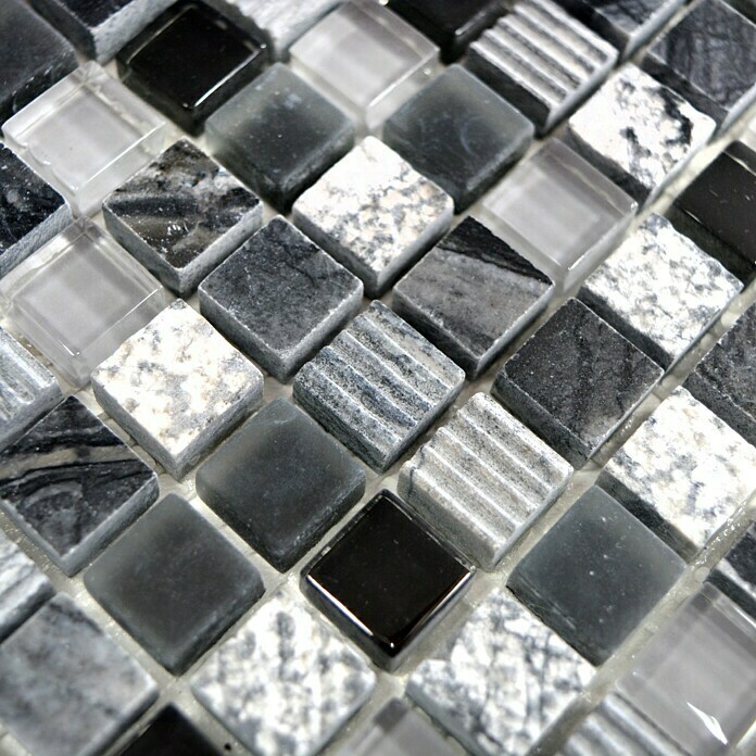 Mosaikfliese Quadrat Crystal Mix XCM HQ14 (30,5 x 30,5 cm, Schwarz/Silber, Matt)