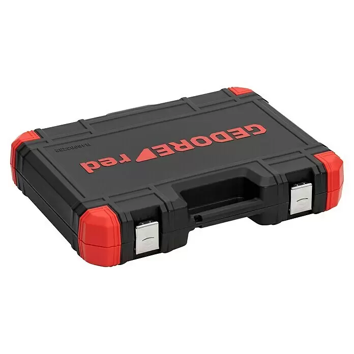 Gedore red Steckschlüssel-Set - 232 -tlg. - Schwarzer und roter Werkzeugkoffer aus Kunststoff mit GEDORE red-Branding und silbernen Verschlüssen.