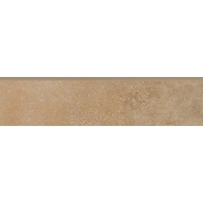 Zócalo cerámico - 8 x 33,3 cm, Arena, Mate - Baldosa de travertino beige con una textura suave y natural, ideal para diseños de interiores elegantes.