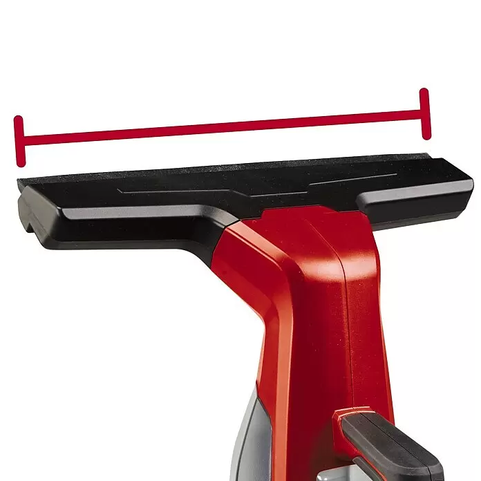 Einhell PXC 18V Limpiadora de cristales de batería Brillianto - 18 V, Sin batería, Volumen de recipiente: 0,1 l - Limpiacristales rojo y negro con cabezal de limpieza ancho, indicado por una línea de medición roja.