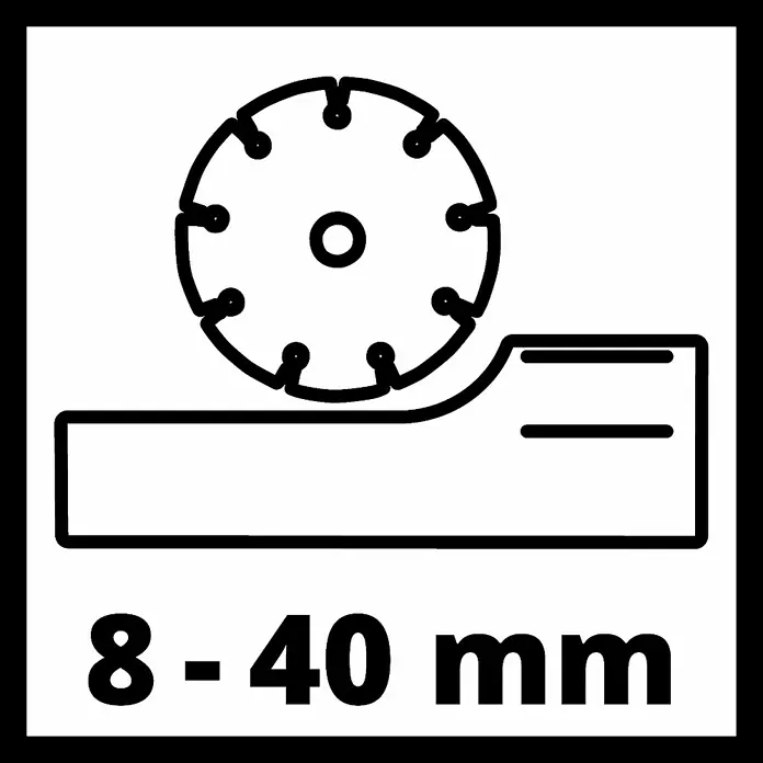 Einhell Mauernutfräse TE-MA 1700 - 1.700 W, Durchmesser Scheibe: 150 mm - Symbol für eine Trennscheibe mit einem Einstellbereich von 8-40 mm für präzise Schnitte.