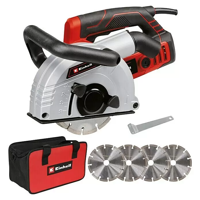Einhell Rozadora TE-MA 1700 - 1.700 W, Diámetro disco: 150 mm - Rozadora de pared Einhell roja, negra, plateada con bolsa, cuatro discos de corte y llave.