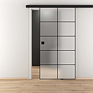 Diamond Doors Black Edition Schiebetür-Komplettset Loft (935 x 2 058 mm, Milchglas)
