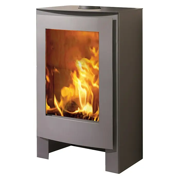 Panadero Kaminofen NEVADA - 8,7 kW, Raumheizvermögen: 260 m³, Material Verkleidung: Stahl, Schwarz Metallic - Moderner Kaminofen mit großem Sichtfenster und loderndem Feuer für gemütliche Wärme und ein stilvolles Ambiente in Ihrem Zuhause.