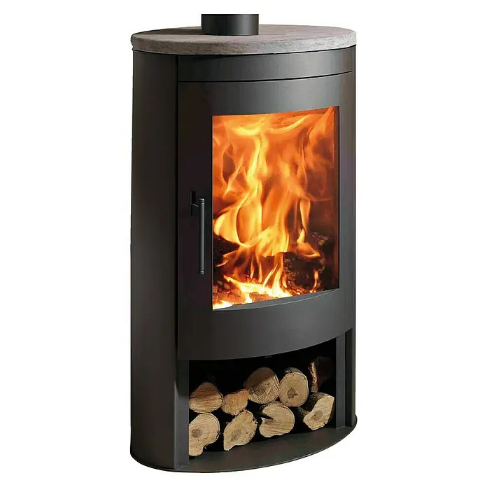 Panadero Estufa de leña Oval 1 Stone - 8,7 kW, Volumen de calefacción: 270 m³, Negro - La estufa de leña con espacio irradia calor, el fuego arde intensamente y los troncos están listos para horas acogedoras.