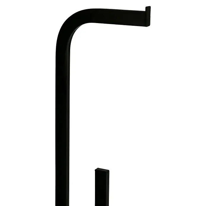 Camargue Toilettenpapierhalter Bellatrix - Höhe: 71,5 cm, Schwarz - Schwarze, gebogene Halterung mit rechteckigem Abschluss und kleinerem, ähnlichem Element am unteren Ende.